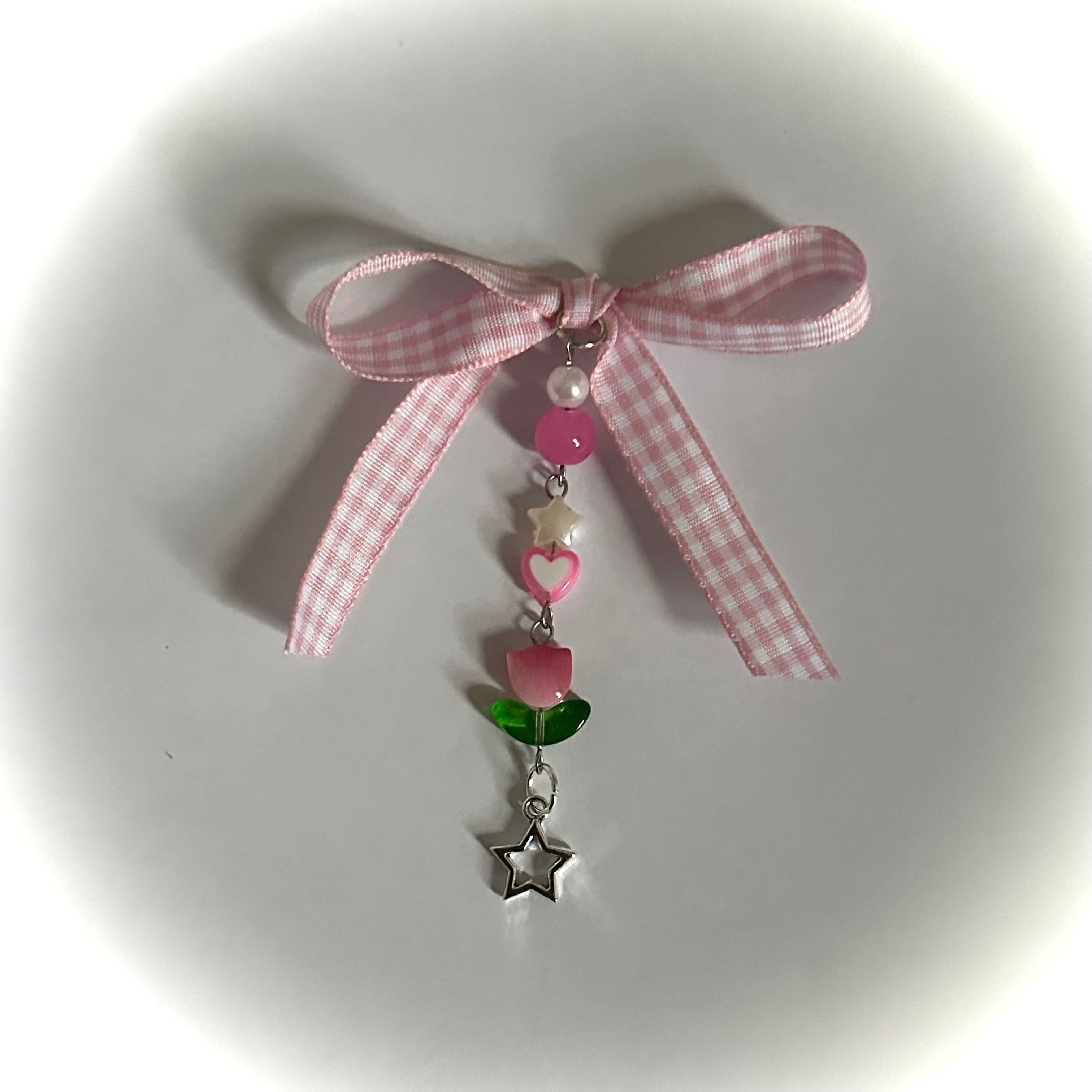 Pink plaid bow charm🩷